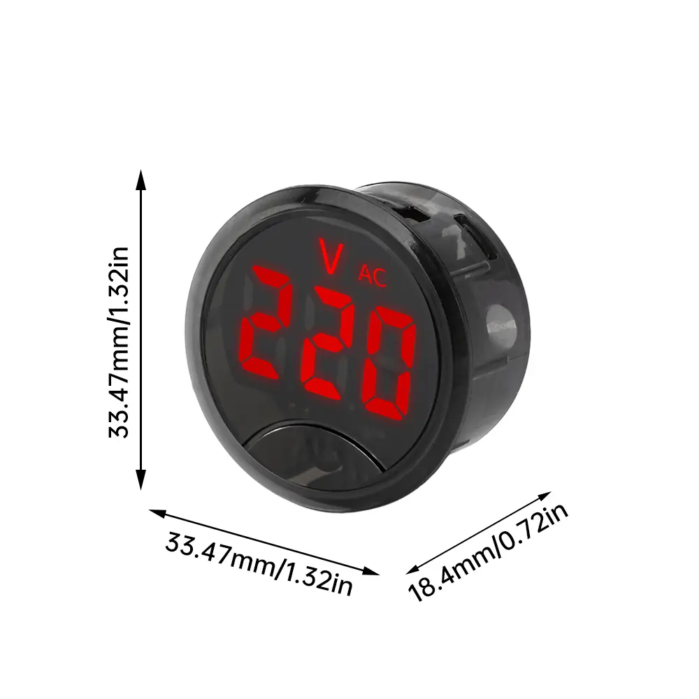 AC 50~265V Round LED Digital Display Voltmeter Voltage Tester Head Display Reverse Connection Protection Trimmable