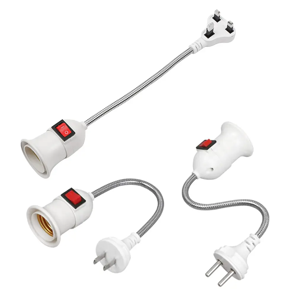 E27 Lamp Socket With Switch US/EU/UK Plug Lamp Bases Flexible Bendable Hose Socket 110-220V 10A Extension Socket