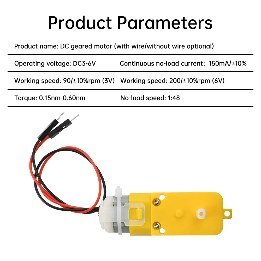 TT Motor Dual DC 3-6V Gearbox Motor 200RPM Ratio 1:48 Shaft Motor with 2.54mm Wire for Arduino DIY Smart Car Robot