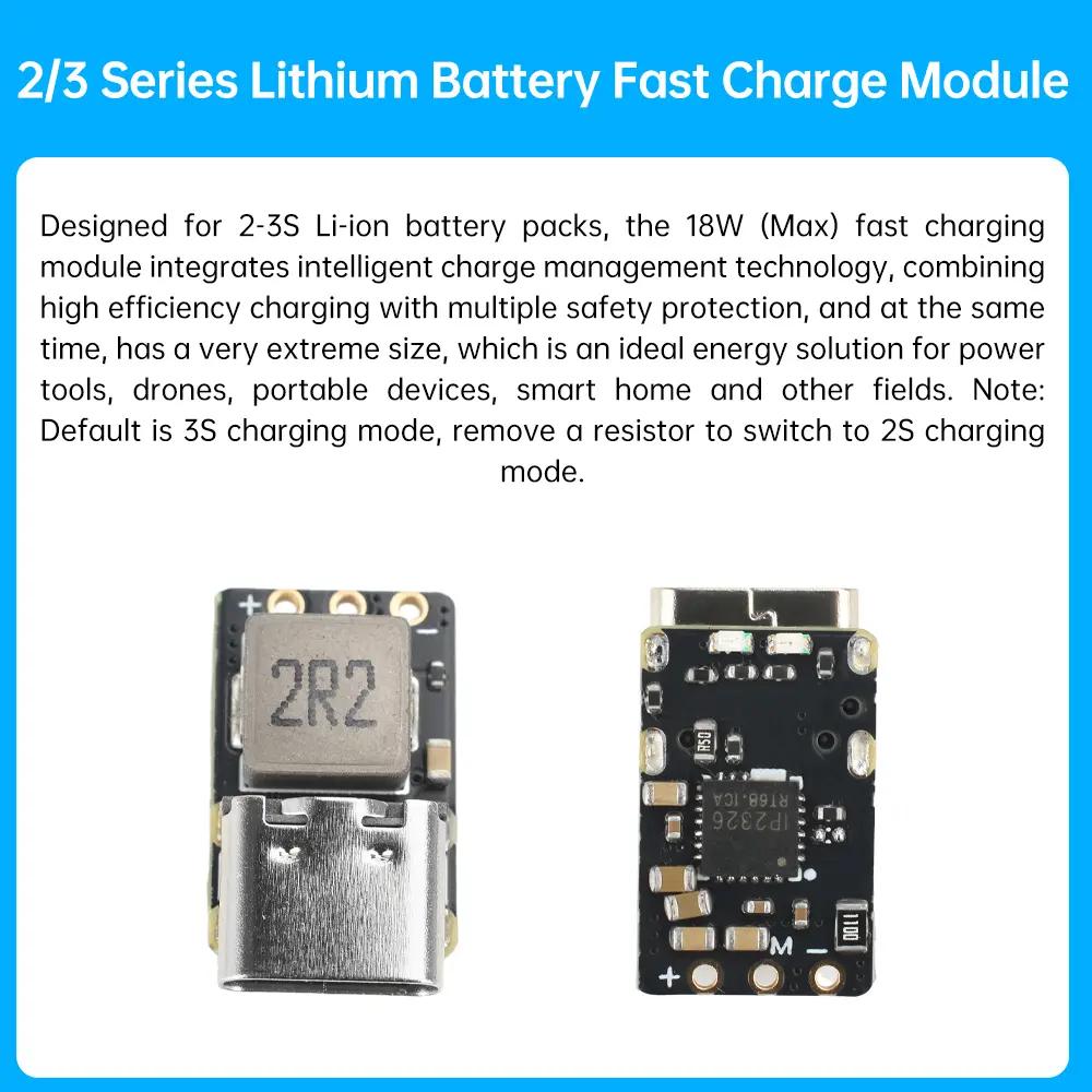 2S 3S Lithium Battery Fast Charger 18W Adaptive Fast Charging Module with Charge Indicator Light Charging Protection Board