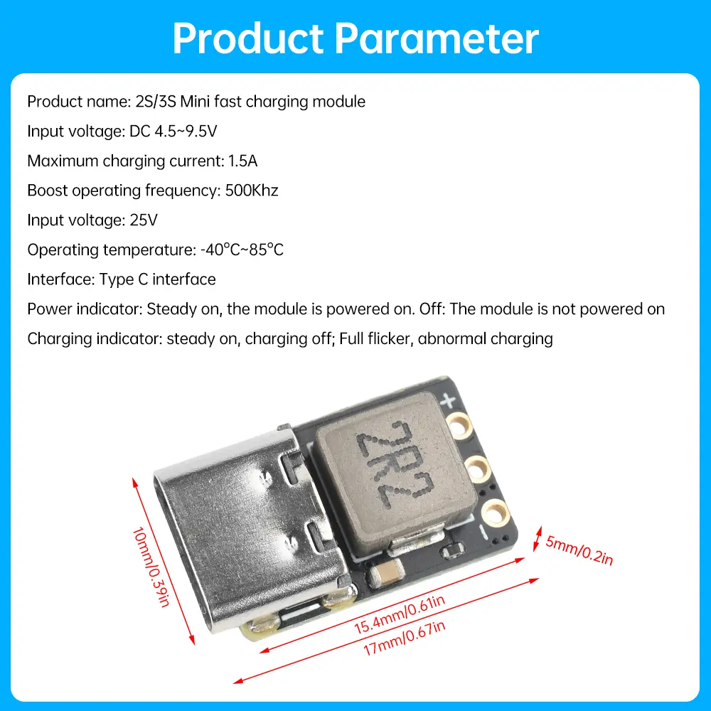 2S 3S Lithium Battery Fast Charger 18W Adaptive Fast Charging Module with Charge Indicator Light Charging Protection Board