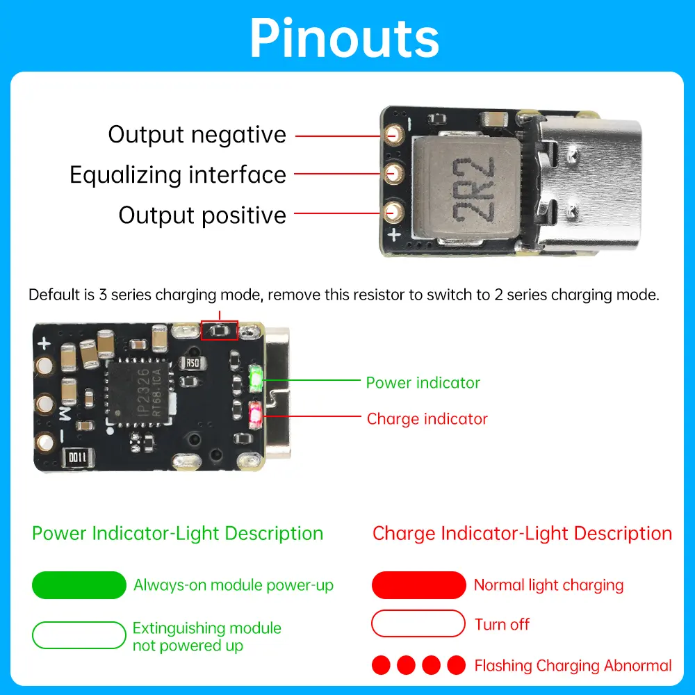 2S 3S Lithium Battery Fast Charger 18W Adaptive Fast Charging Module with Charge Indicator Light Charging Protection Board