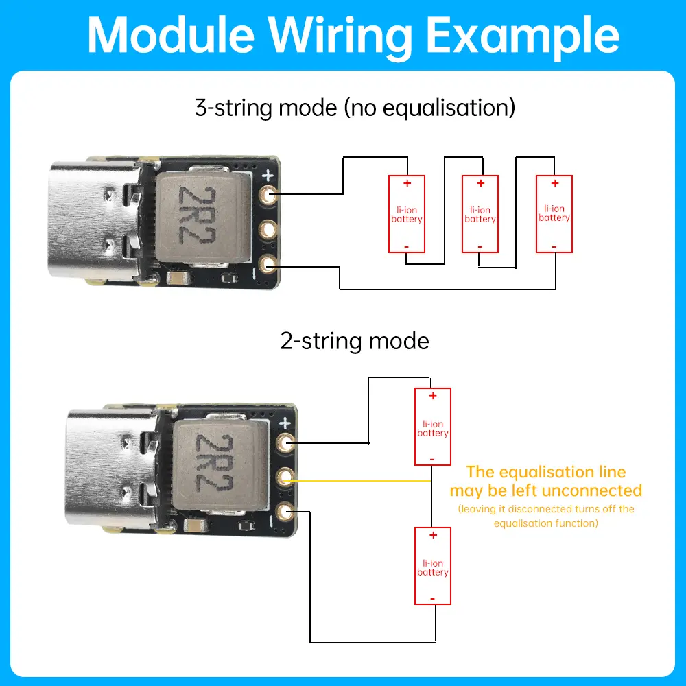 2S 3S Lithium Battery Fast Charger 18W Adaptive Fast Charging Module with Charge Indicator Light Charging Protection Board