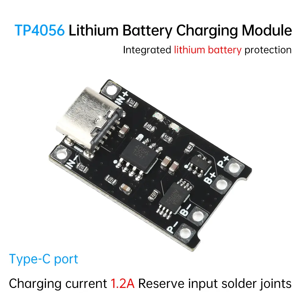 Black DC 4-8V TP4056 Li-ion Battery Charging Module 1.2A Li-ion Battery Charging Board Module Type C Charging Protection 2-in-1