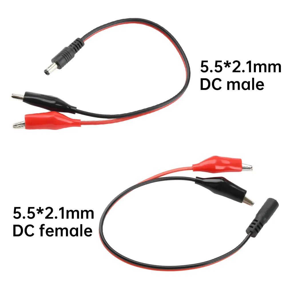 5.5MM 2.1MM Alligator Clip DC Power Male Female Test Lead Cable Crocodile Wire Connector To Male 25cm