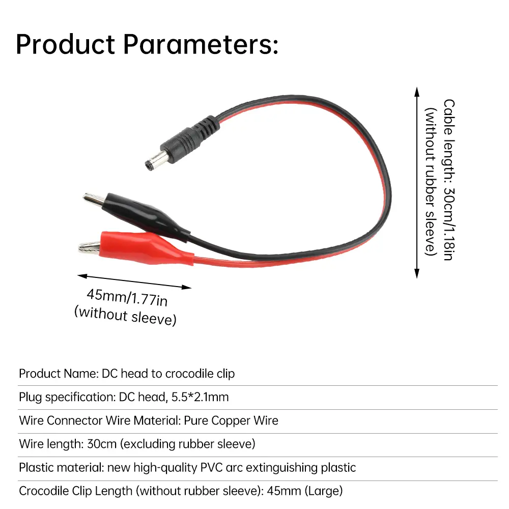 5.5MM 2.1MM Alligator Clip DC Power Male Female Test Lead Cable Crocodile Wire Connector To Male 25cm