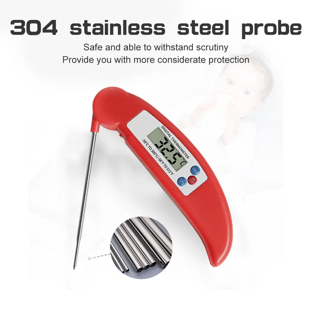 Foldable Digital Display Meat Thermometer with Probe for Cooking BBQ Oven Frying Meat Kitchen Auto Shut Off LCD Display