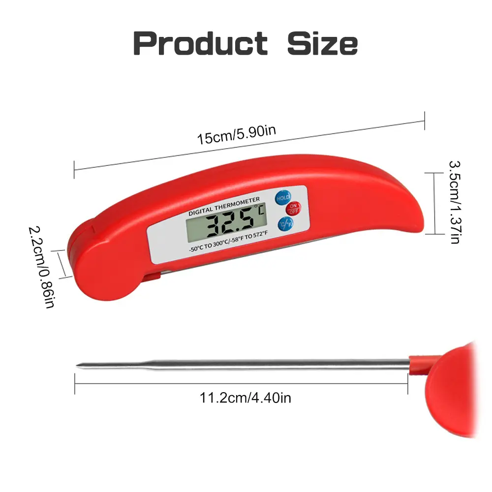 Foldable Digital Display Meat Thermometer with Probe for Cooking BBQ Oven Frying Meat Kitchen Auto Shut Off LCD Display