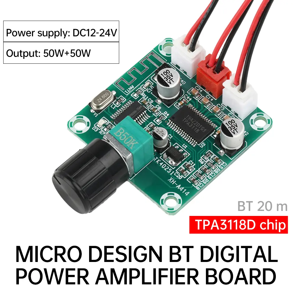 DC12-24V TPA3118D2 Bluetooth 5.0 Digital Power Amplifier Board 50W*2 Stereo Audio Amplifier Module