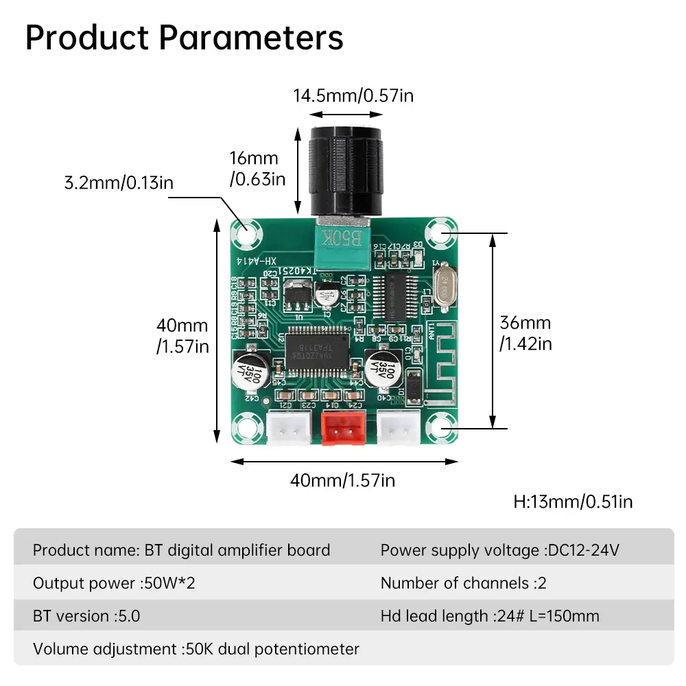 DC12-24V TPA3118D2 Bluetooth 5.0 Digital Power Amplifier Board 50W*2 Stereo Audio Amplifier Module
