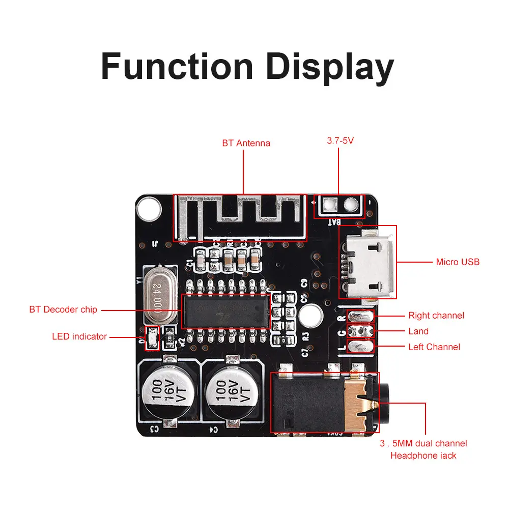 VHM-314 Bluetooth Audio Decoder Board MP3 Bluetooth Audio Receiver Module with 3.5MM Headphone Jack Audio Player Module