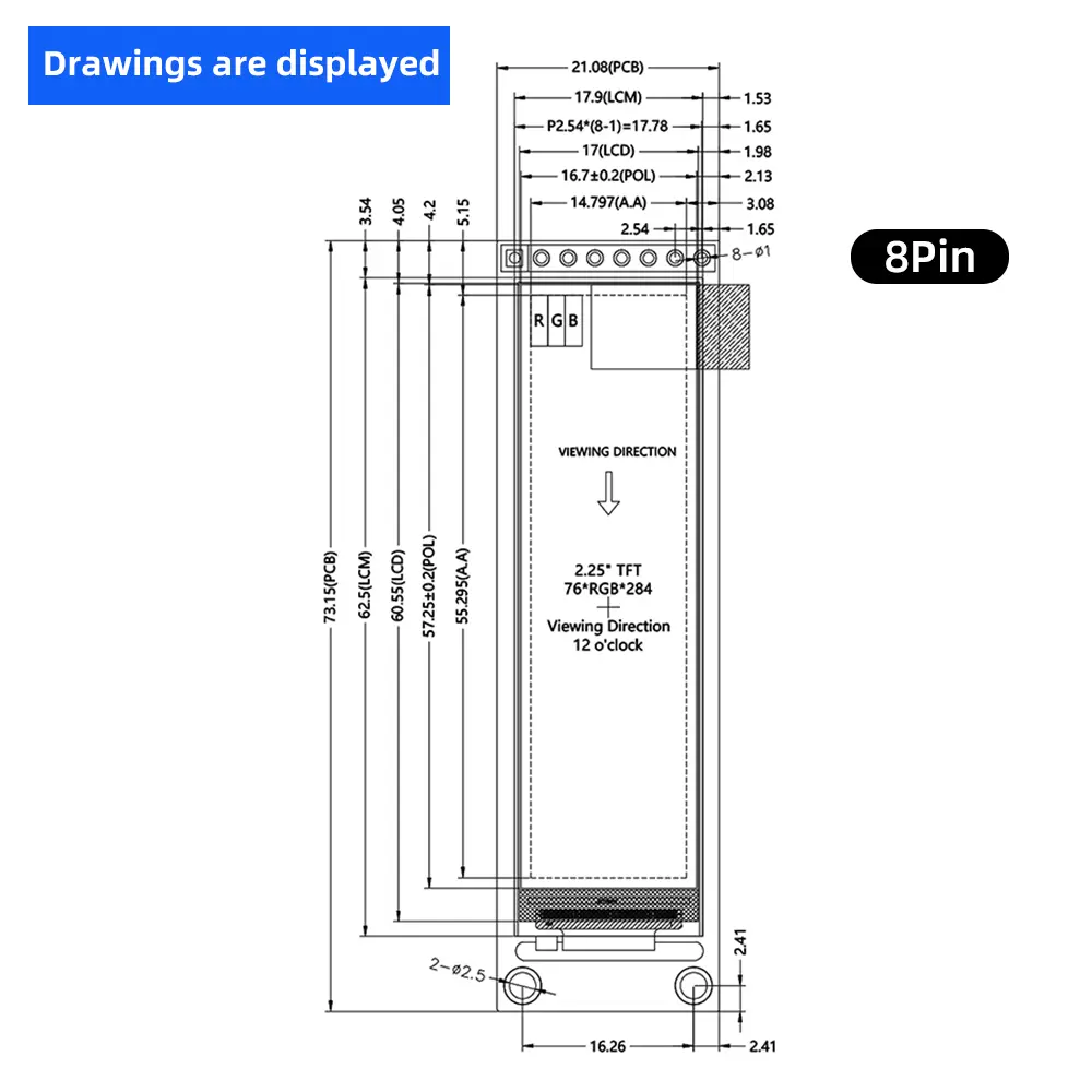 2.25-inch TFT LCD ST7789 Small Screen 76*284 Module LCD Full View SPI Color Screen