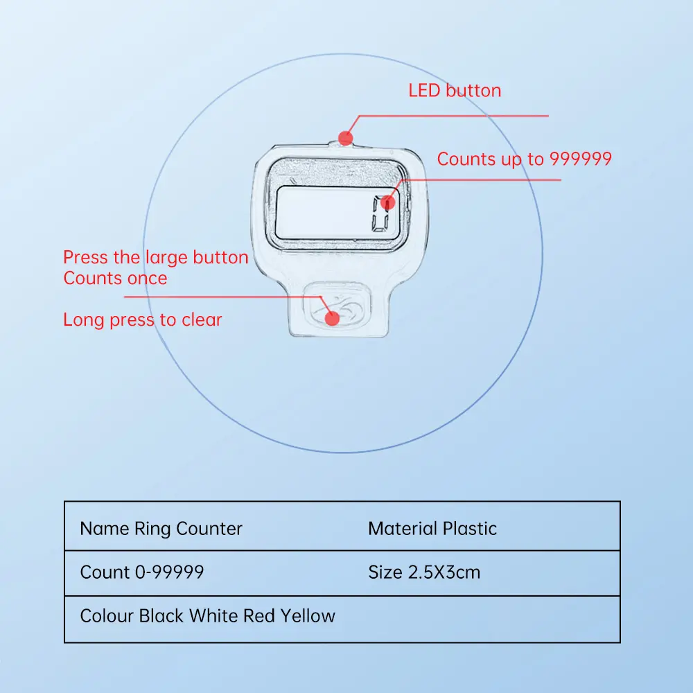 0-99999 Electronic Counter Finger Ring Push Button Digital Counter Mini Portable Digital LED Counter Finger Clicker