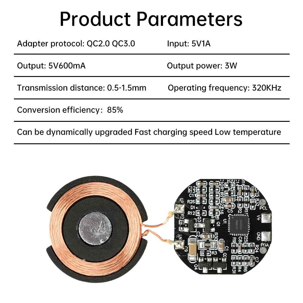 Wireless Charging Module 3W Wireless Charging Adapter with Charge Protection QC 2.0 QC 3.0 for Smartwatch Headset