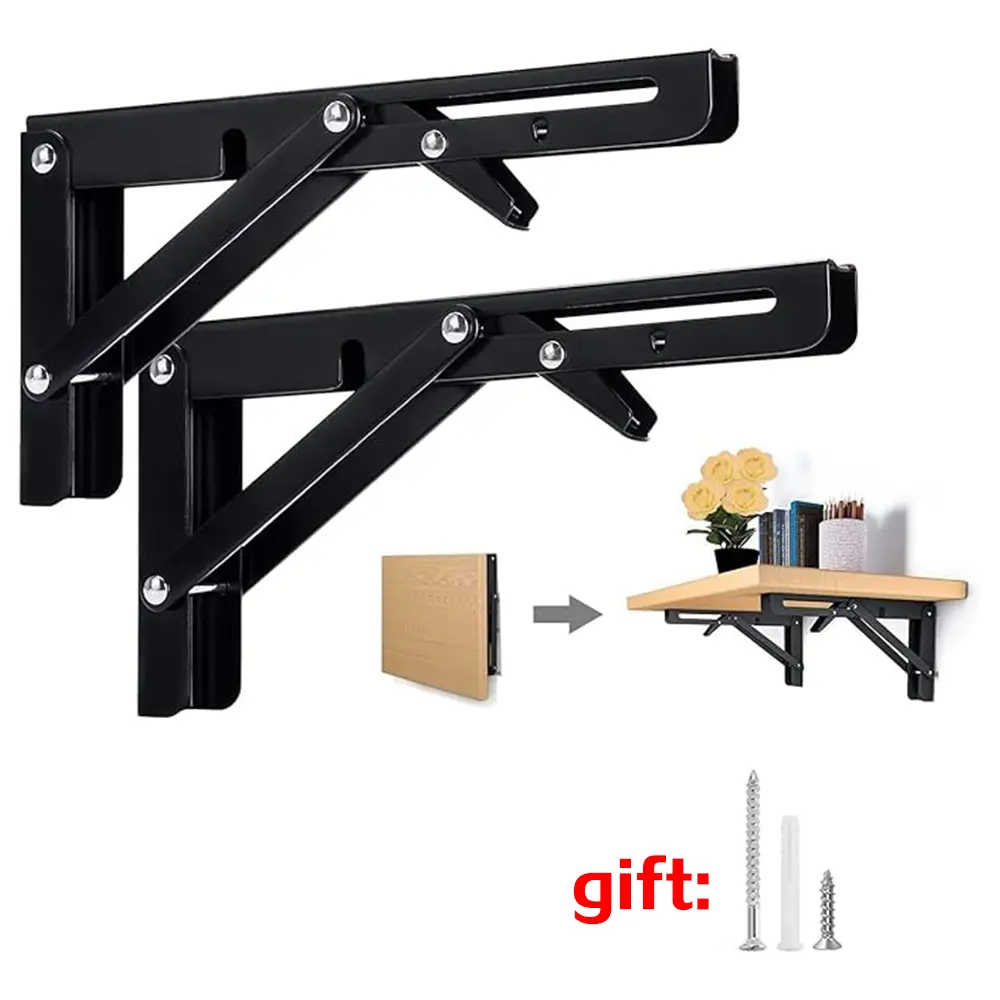 2pcs Folding Shelf Brackets Heavy Duty Stainless Steel Collapsible Shelf Bracket Shelves Storage Rack Steel Bracket