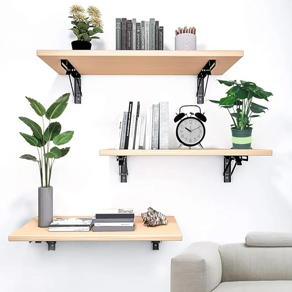 2pcs Folding Shelf Brackets Heavy Duty Stainless Steel Collapsible Shelf Bracket Shelves Storage Rack Steel Bracket