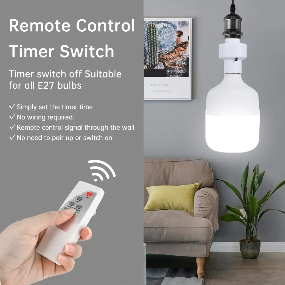 AC85~265V 100W E27 Lamp Holder Wireless Remote Control Lamp Socket 5-60min Timing With Remote Control