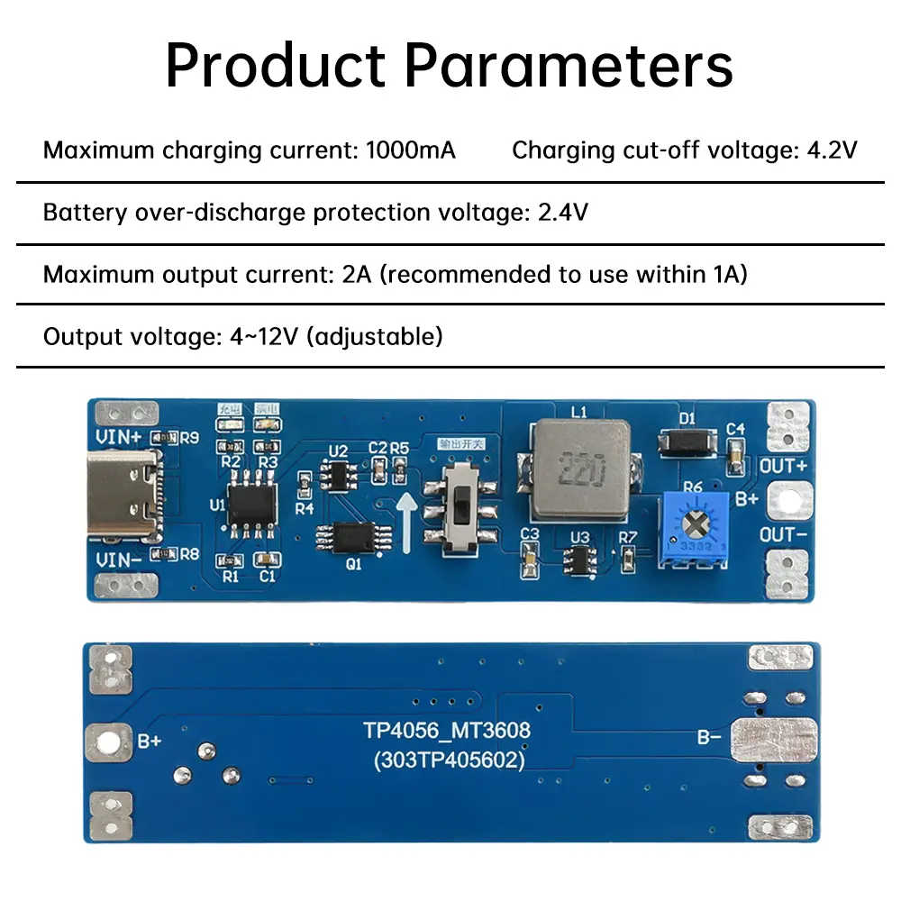 3.7V To 9V 12V Type-C 18650 Lithium Battery Step Up Module Charge Discharge Boost Voltage Regulator Module