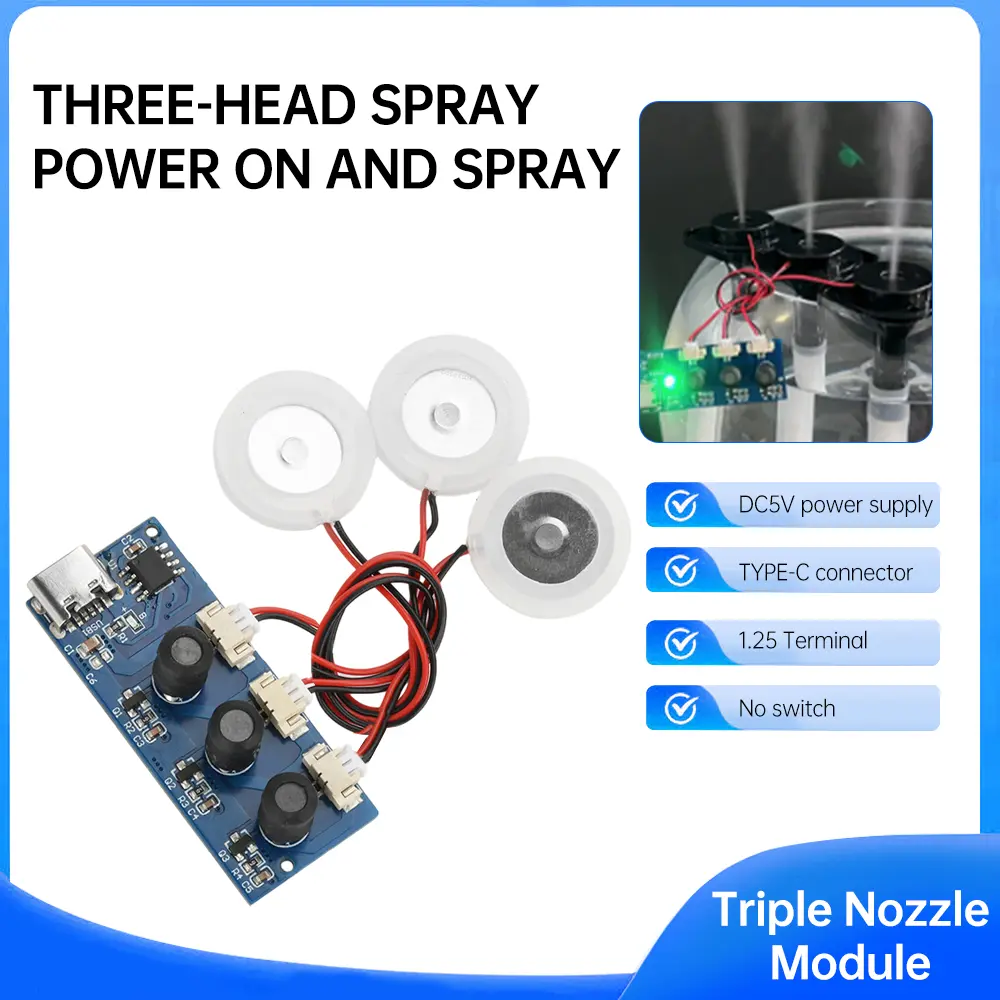 DC 5V Dual Spray Three Spray Electrified Direct Spray No Switch Ultrasonic Atomizer Humidifier Module Type C