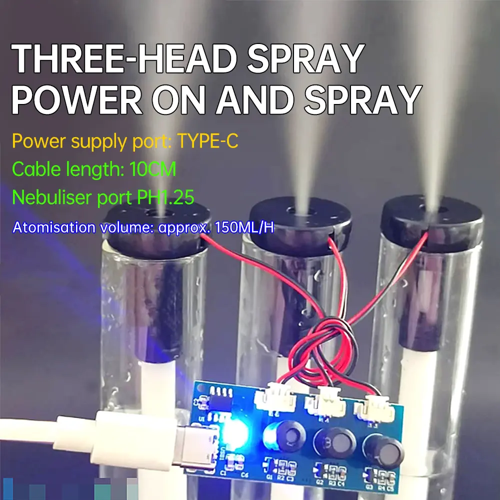 DC 5V Dual Spray Three Spray Electrified Direct Spray No Switch Ultrasonic Atomizer Humidifier Module Type C