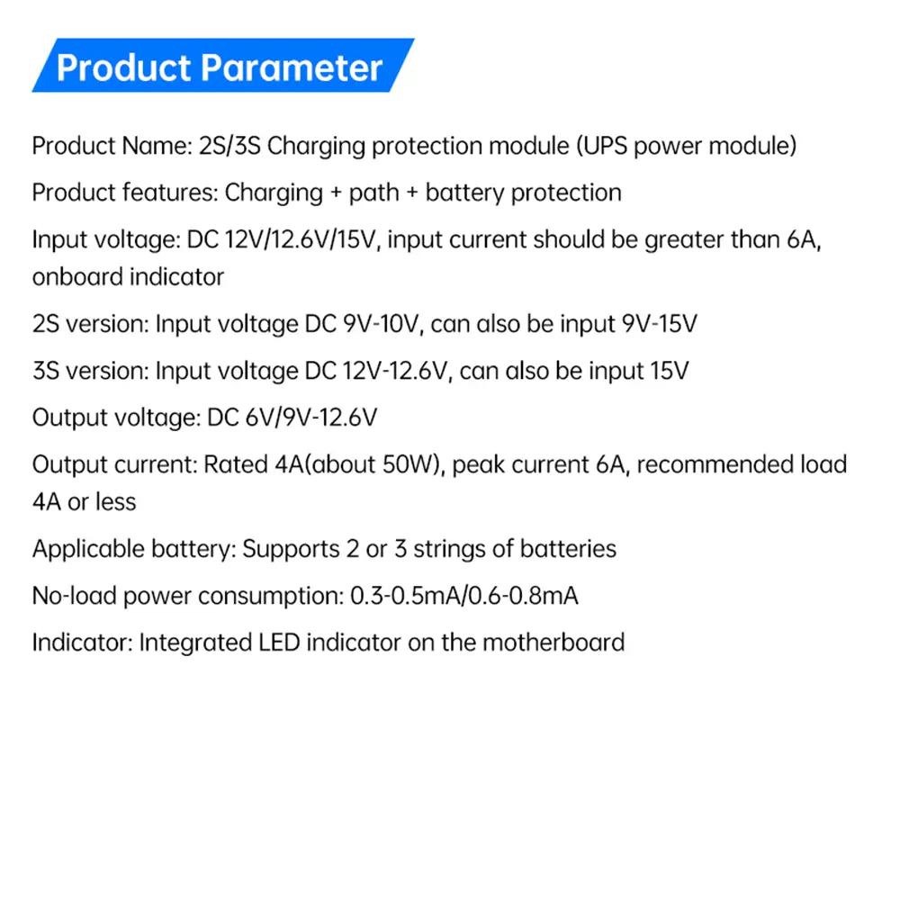 DC 12V/15V 50W 4A UPS Module Bidirectional Charging Discharging with 2S 3S Battery Charging Protection Function