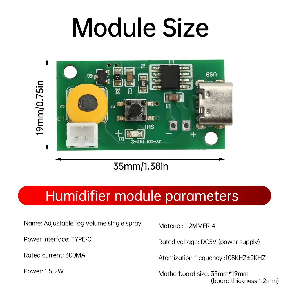 USB Mini Humidifier DIY Kits Mist Maker and Driver Circuit Board Ultrasonic Atomization Control Board Type C Interface
