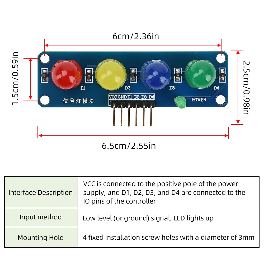 Traffic Light LED Display Module Led Module Led Signal Light Module Traffic Light Module for DC 3.3-5V ST009 Four Position