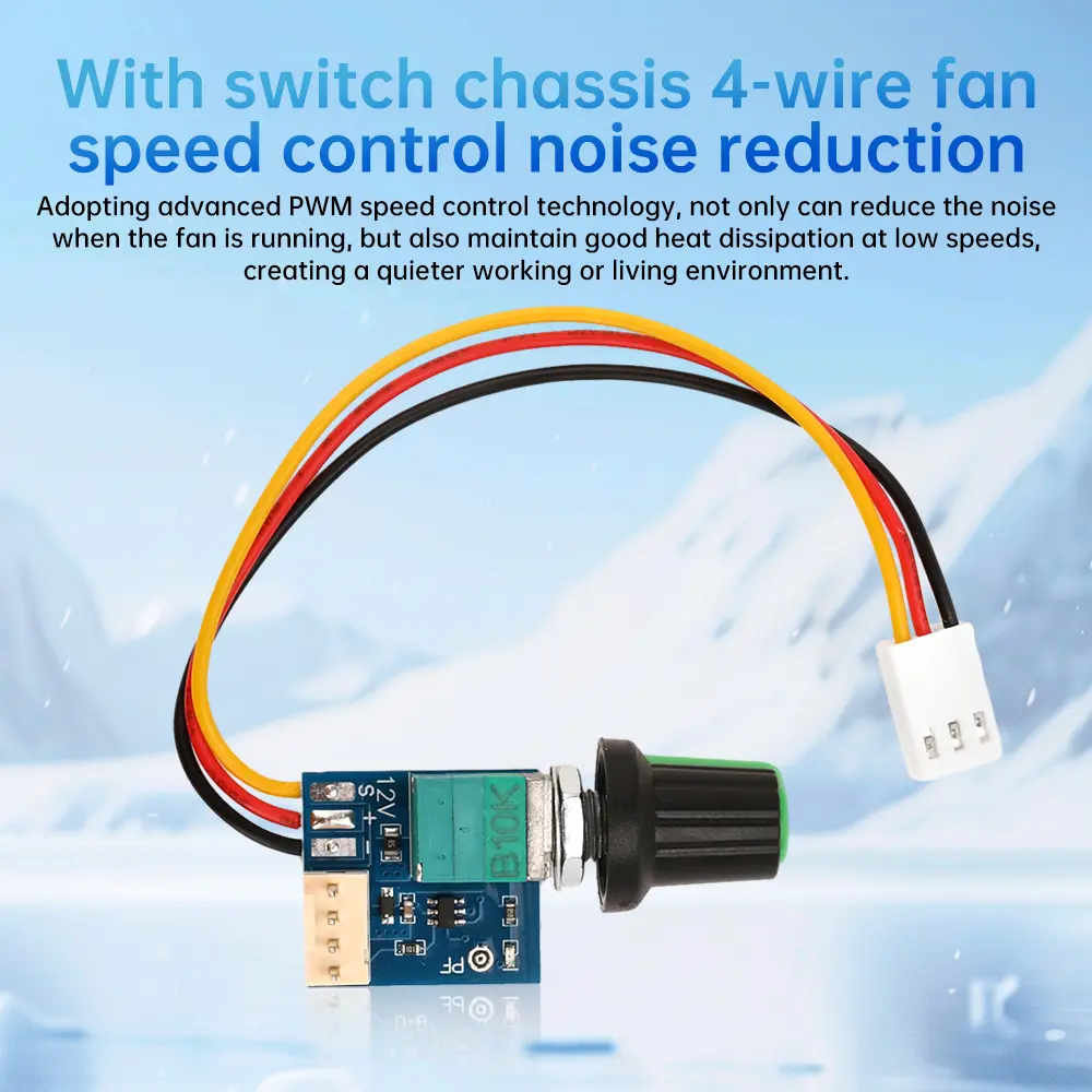 DC5-12V Manual Four-Wire PWM Fan Speed Controller With Knob Switch Case Fan Motor Governor Module with 3P Cable