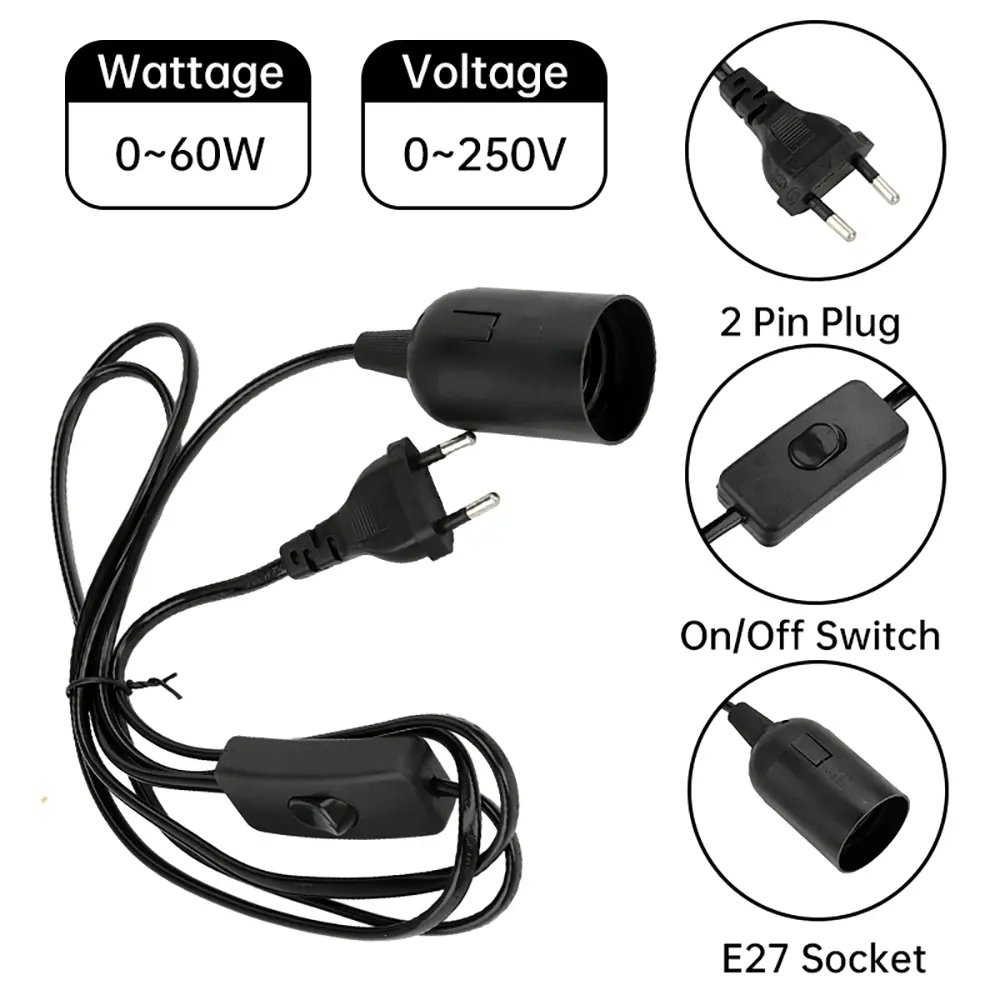 E27 303 1.8m Lamp Holder Power Cable With Switch E27 Lamp Socket AC 220V EU/CN Plug For Pendant Bulbs