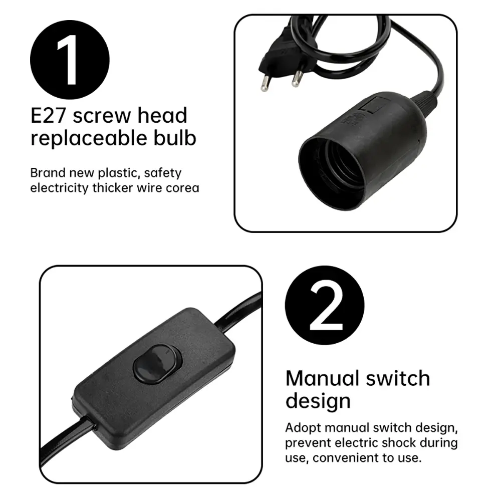 E27 303 1.8m Lamp Holder Power Cable With Switch E27 Lamp Socket AC 220V EU/CN Plug For Pendant Bulbs