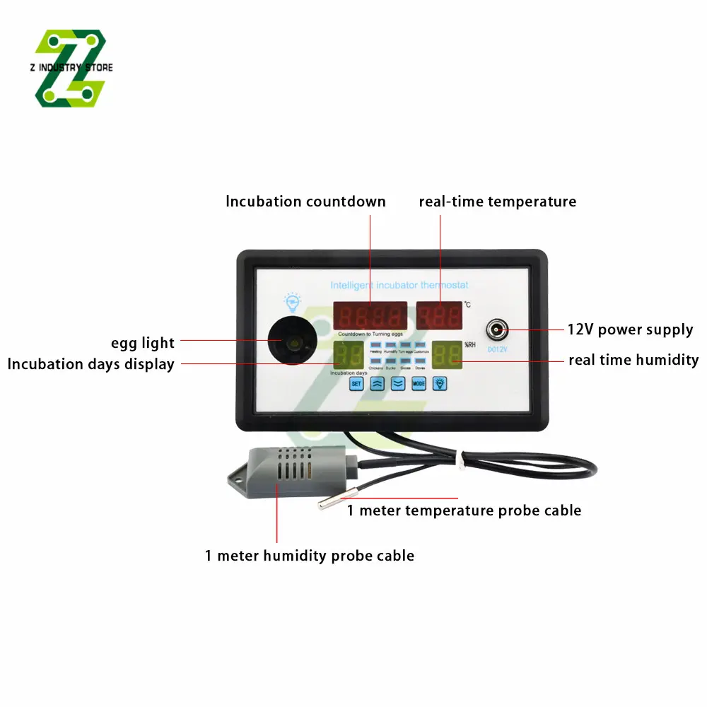 Smart Thermostat Digital W9005 Thermostat Temperature Humidity Control Incubator 360 Automatic Egg Turning AC110-220V