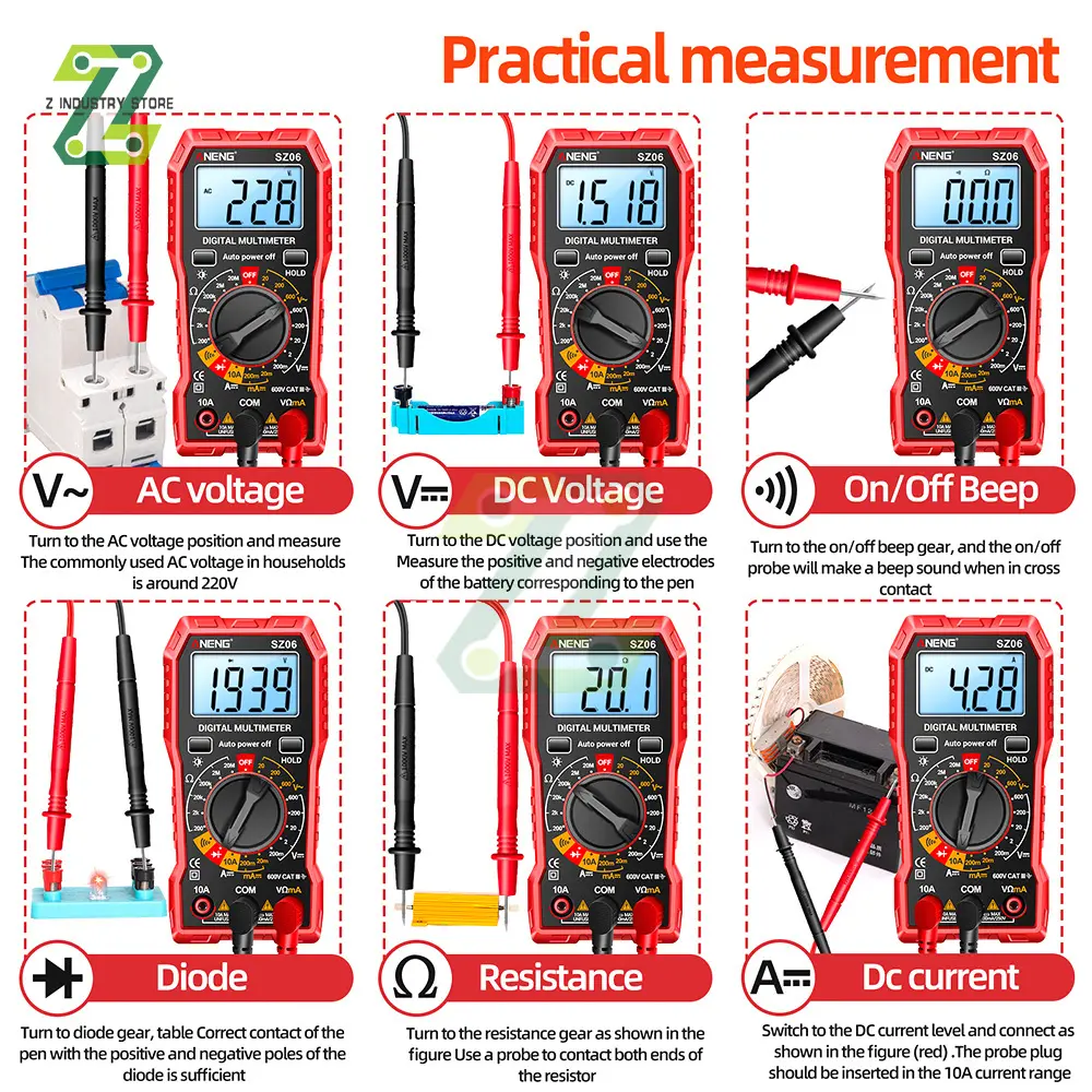 ANENG SZ06 Digital Multimeter 2000 Count Storage Professional Meter Voltage Current Ohm Tester AC/DC Ammeter Voltmeter LCDScreen