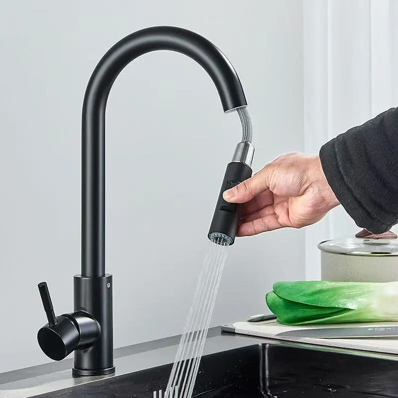 Grifo de cocina extraíble cromado 304, mezclador para fregadero, boquilla rociadora de una sola manija, grifo mezclador