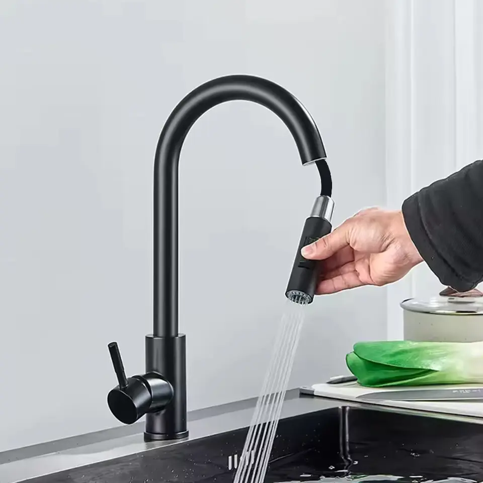 Grifo de cocina extraíble cromado 304, mezclador para fregadero, boquilla rociadora de una sola manija, grifo mezclador