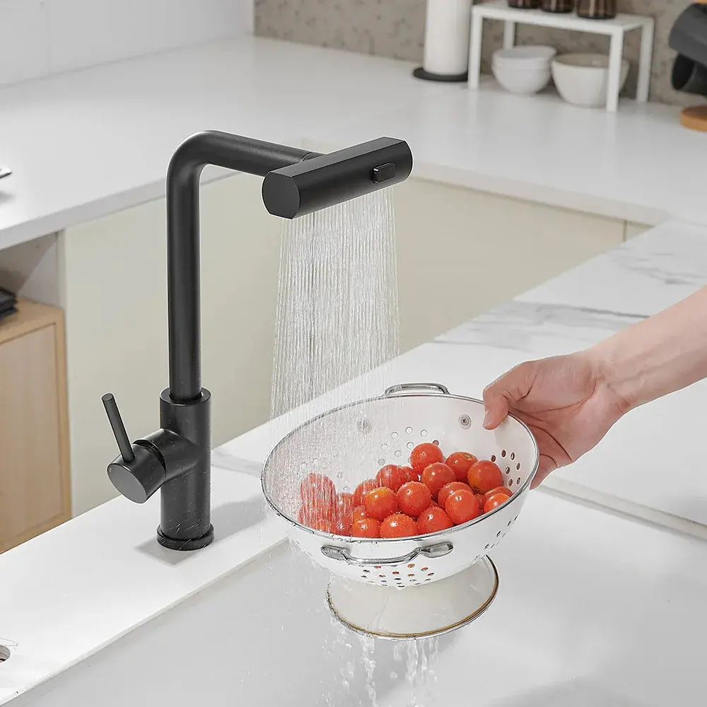 Universal 3 Modes Waterfall Kitchen Faucet 360° Hot and Cold Water Single Hole Deck Mount Sink Faucet Stainless Steel with Swive