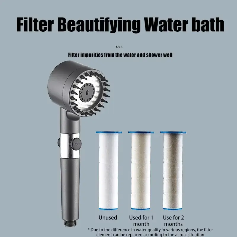 Cabezal de ducha ajustable de tres velocidades, boquilla de refuerzo, perilla de masaje, juego de filtros, accesorios de ducha