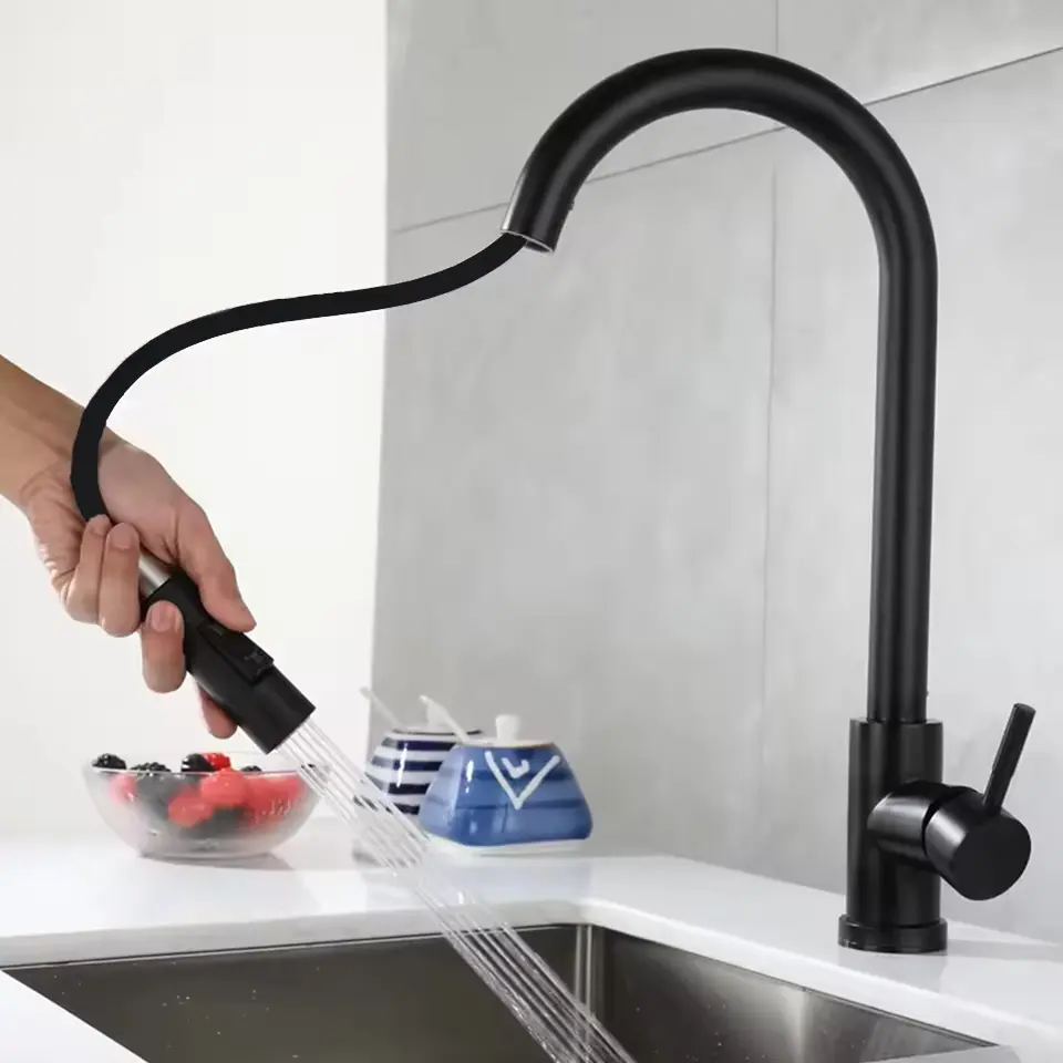 Grifo de cocina extraíble cromado 304, mezclador para fregadero, boquilla rociadora de una sola manija, grifo mezclador