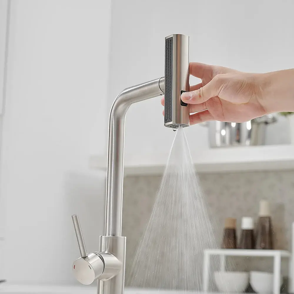 Universal 3 Modes Waterfall Kitchen Faucet 360° Hot and Cold Water Single Hole Deck Mount Sink Faucet Stainless Steel with Swive