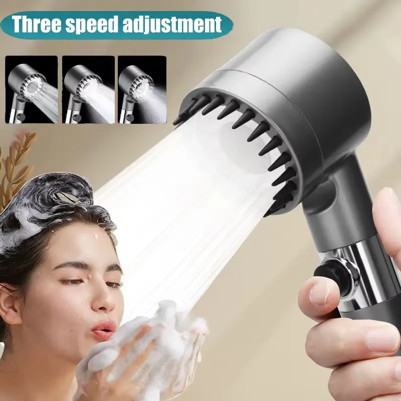 Cabezal de ducha ajustable de tres velocidades, boquilla de refuerzo, perilla de masaje, juego de filtros, accesorios de ducha