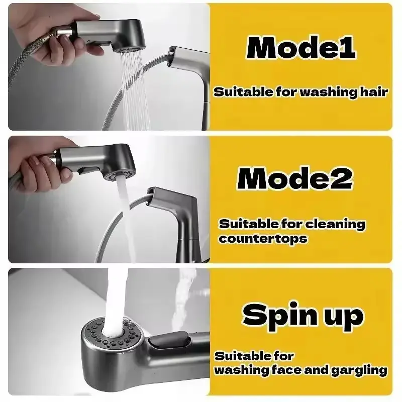 Rotary Pull-out Type Bathroom Faucet Hot and Cold Water Outlet Sink Faucet Three Mode Water Outlet Bathroom Sink Faucet Tap Tap