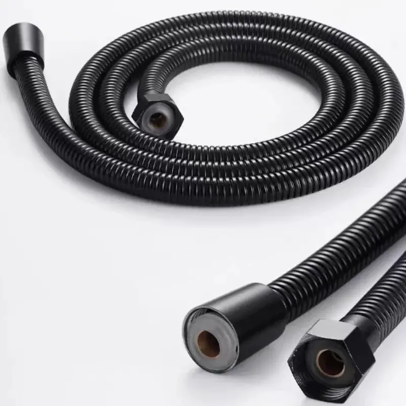 Black/Chrome Stainless Steel Flexible Shower Hose Bathroom Accessories Shower Pipe High Strength Hot and Cold Hose