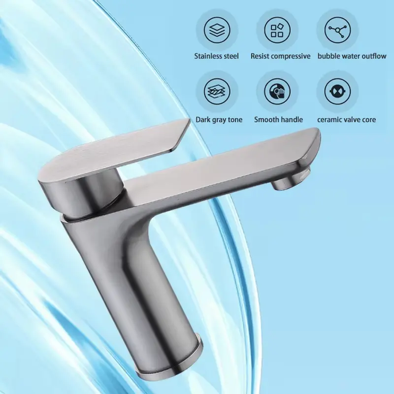 Gun Gray/Brushed Stainless Steel Faucet Washbasin Sink Hot and Cold Water Home Bathroom Kitchen Cabinet Washbasin