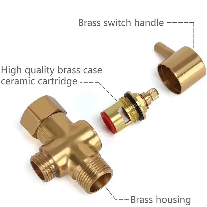 G1/2 inch three-way diverter valve T-type adapter converter brass valve water diverter for bathroom shower faucet head
