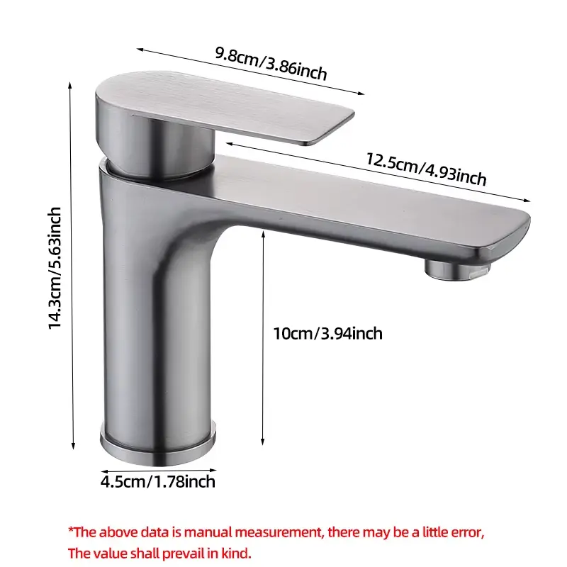 Gun Gray/Brushed Stainless Steel Faucet Washbasin Sink Hot and Cold Water Home Bathroom Kitchen Cabinet Washbasin