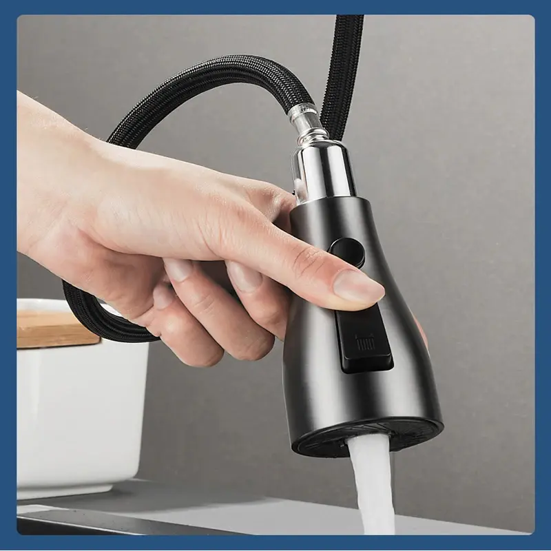 All copper kitchen faucet, pull-out spout, kitchen sink mixer tap, spray head, chrome/black mixer tap