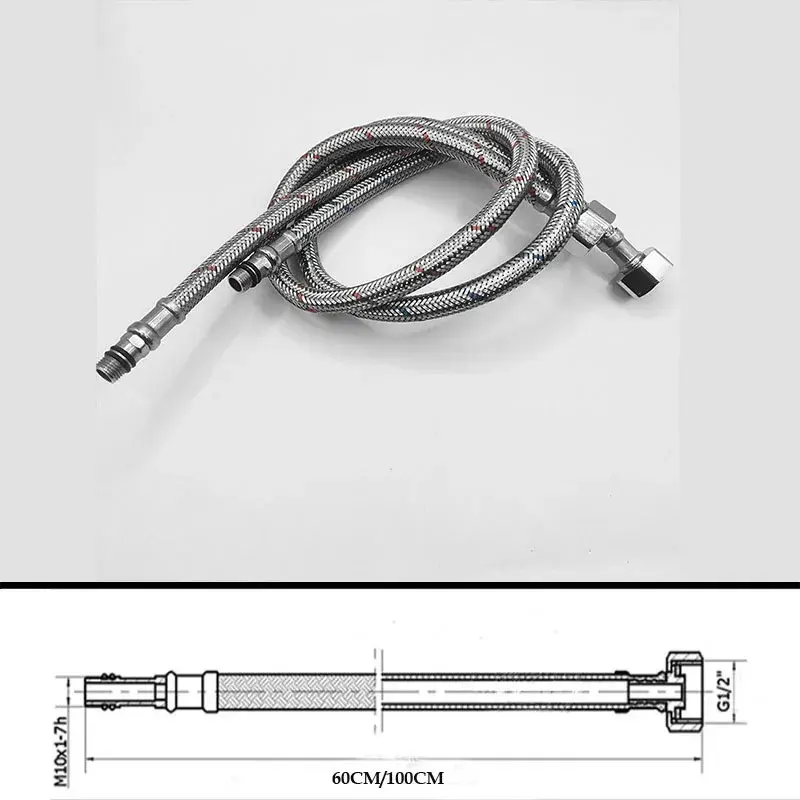2 Pack 60cm Stainless Steel Hose G1/2 Hot and Cold Mixer Faucet Inlet Pipe Hose Bathroom Kitchen Connection Accessories