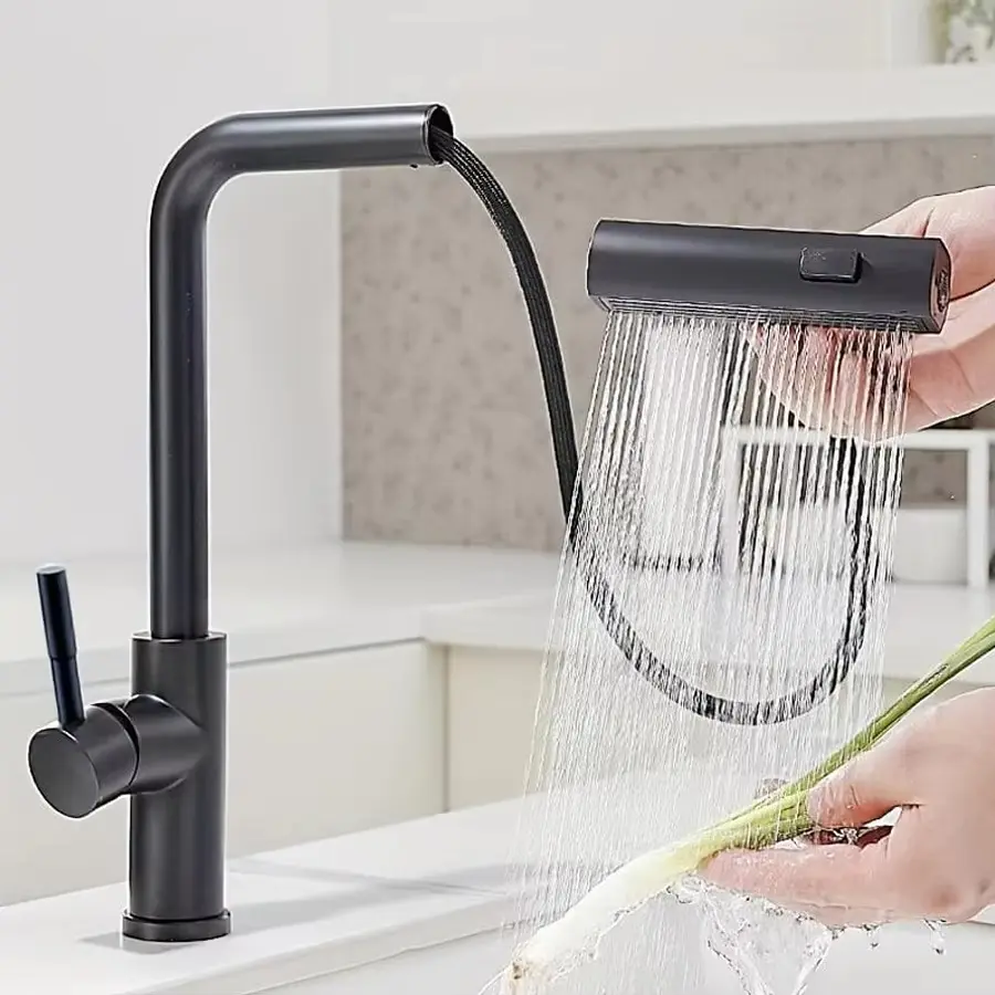 Grifo de cocina con rociador extraíble, grifo para fregadero de cocina en cascada, grifo de cocina comercial de acero inoxidable