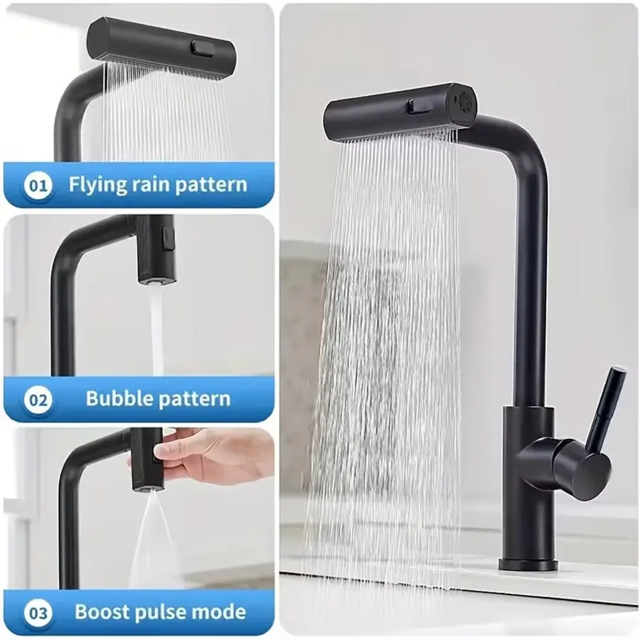 Grifo de cocina con rociador extraíble, grifo para fregadero de cocina en cascada, grifo de cocina comercial de acero inoxidable