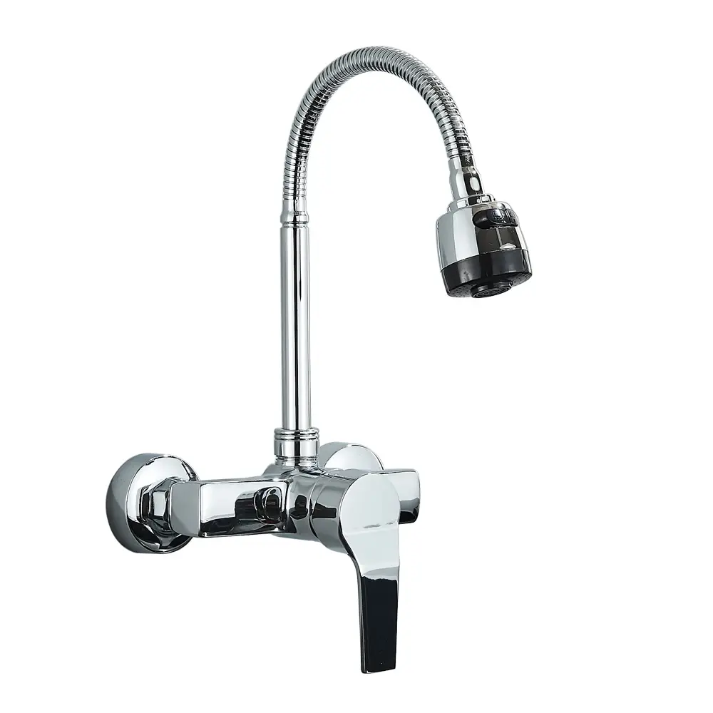 Balcony rotary kitchen faucet, hot and cold faucet is installed in double stainless steel holes and 2-speed bubbler