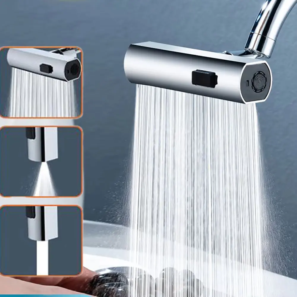 Premium Copper 360° Swivel Kitchen Faucet Head - 3 Modes (Bowl/Leaf/Waterfall) Splash-Proof and High Pressure